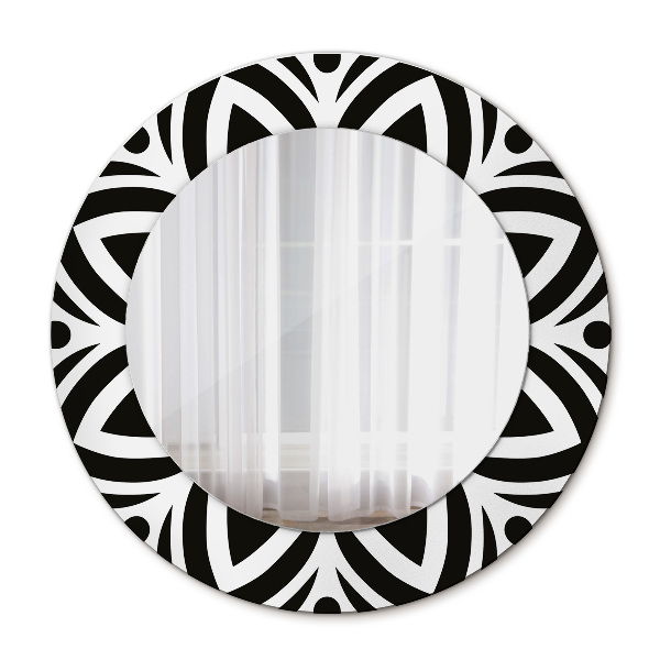 Espelho circular de parede decorativo Ornamento geométrico preto