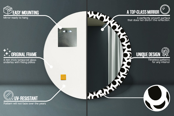 Espelho circular de parede decorativo Ornamento geométrico preto