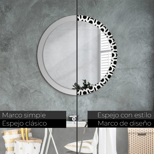 Espelho circular de parede decorativo Ornamento geométrico preto