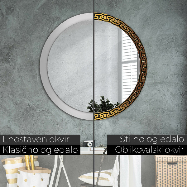 Espelho circular de parede decorativo Ornamento grego