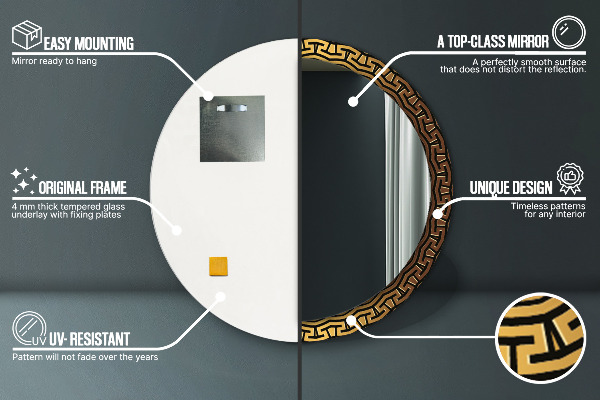 Espelho circular de parede decorativo Ornamento grego