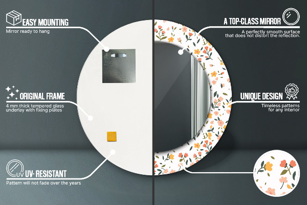 Espelho circular de parede decorativo Pequenas flores doces