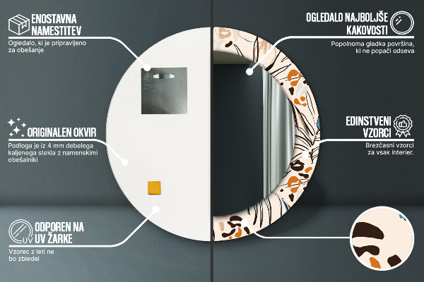 Espelho circular de parede decorativo Flores com um padrão de selva