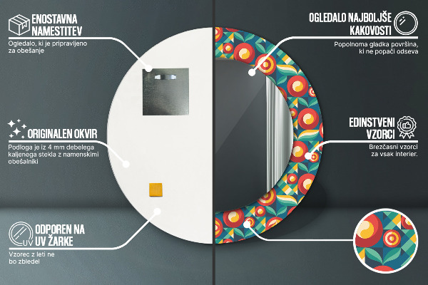 Espelho circular de parede decorativo Frutos e folhas geométricos