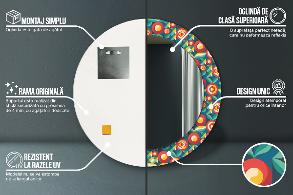 Espelho circular de parede decorativo Frutos e folhas geométricos