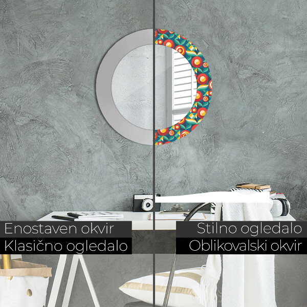 Espelho circular de parede decorativo Frutos e folhas geométricos