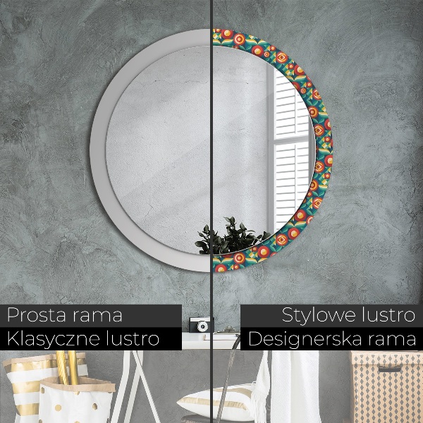 Espelho circular de parede decorativo Frutos e folhas geométricos