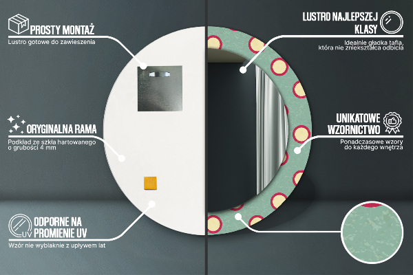 Espelho com moldura impressa redondo Pontos circulares