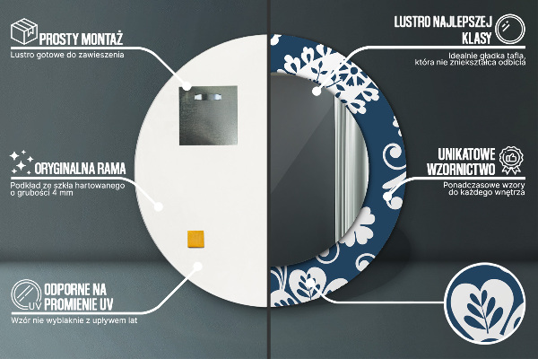 Espelho com moldura impressa redondo Composição paisley