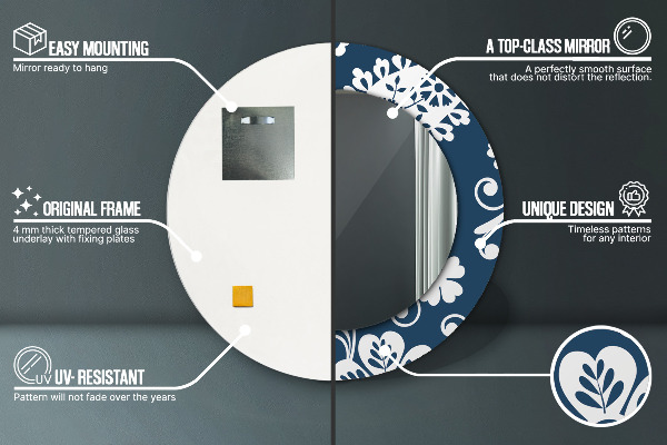 Espelho com moldura impressa redondo Composição paisley