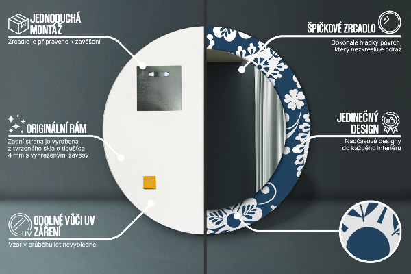 Espelho com moldura impressa redondo Composição paisley