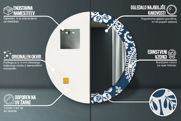 Espelho com moldura impressa redondo Composição paisley