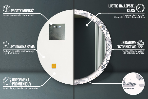 Espelho de parede circular decorativo Azulejos retro