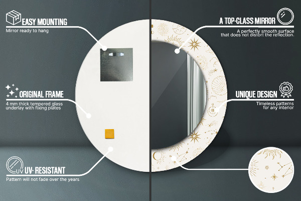 Espelho de parede circular decorativo Padrão místico esotérico