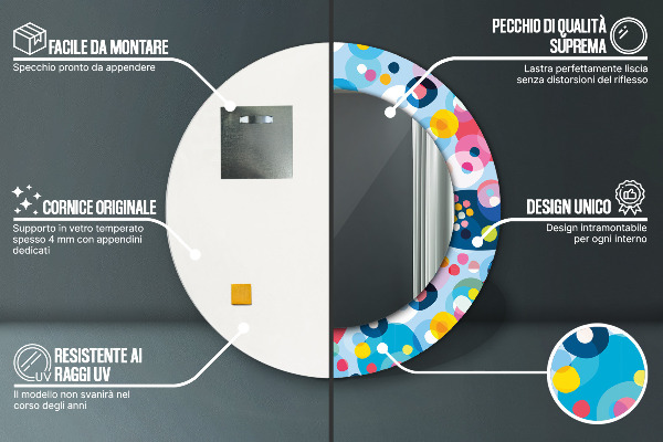 Espelho com moldura impressa redondo Espinhos coloridos