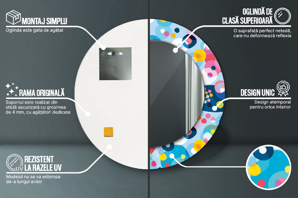 Espelho com moldura impressa redondo Espinhos coloridos