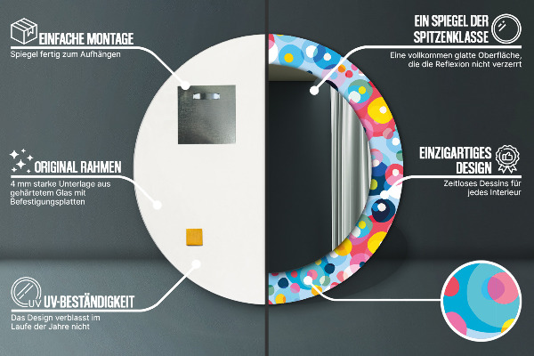 Espelho com moldura impressa redondo Espinhos coloridos