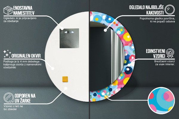 Espelho com moldura impressa redondo Espinhos coloridos