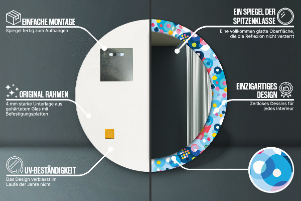 Espelho com moldura impressa redondo Espinhos coloridos