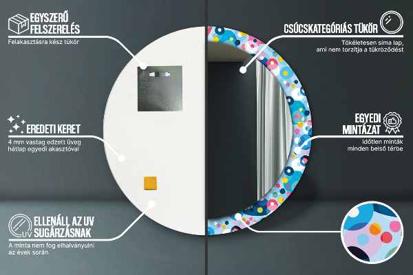 Espelho com moldura impressa redondo Espinhos coloridos