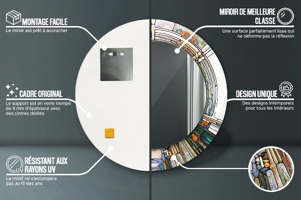 Espelho com moldura impressa redondo Vitral abstrato