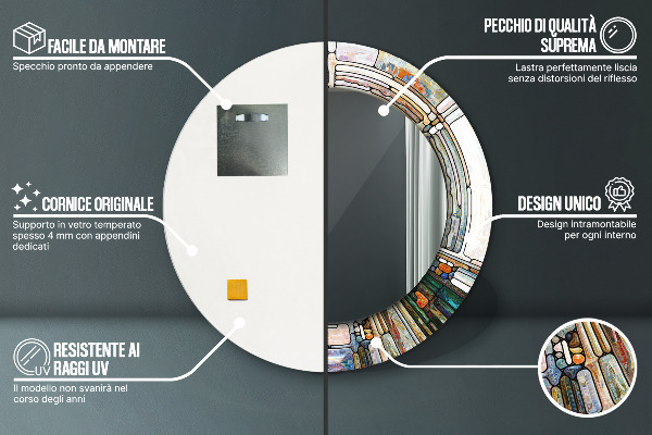 Espelho com moldura impressa redondo Vitral abstrato