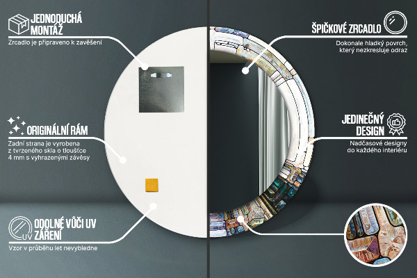 Espelho com moldura impressa redondo Vitral abstrato