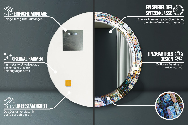 Espelho com moldura impressa redondo Vitral abstrato