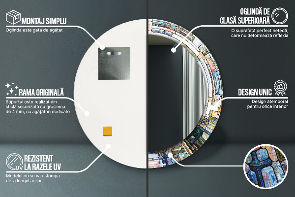 Espelho com moldura impressa redondo Vitral abstrato