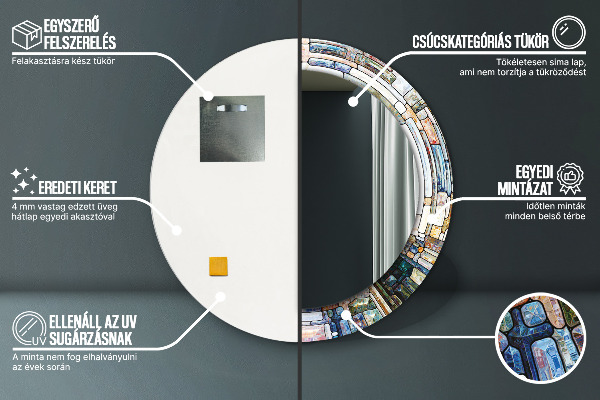 Espelho com moldura impressa redondo Vitral abstrato