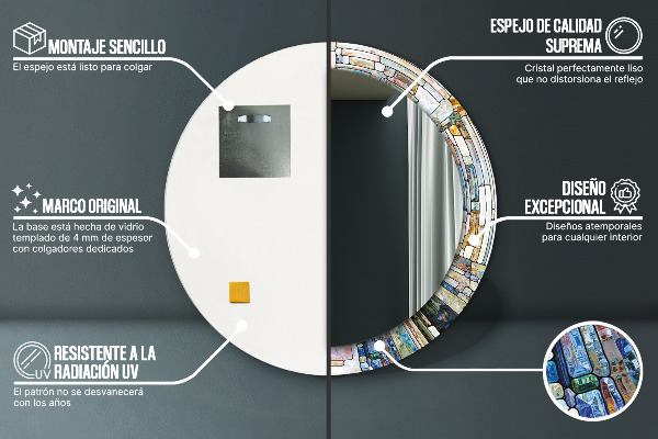 Espelho com moldura impressa redondo Vitral abstrato