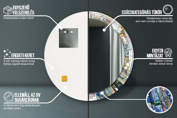 Espelho com moldura impressa redondo Vitral abstrato