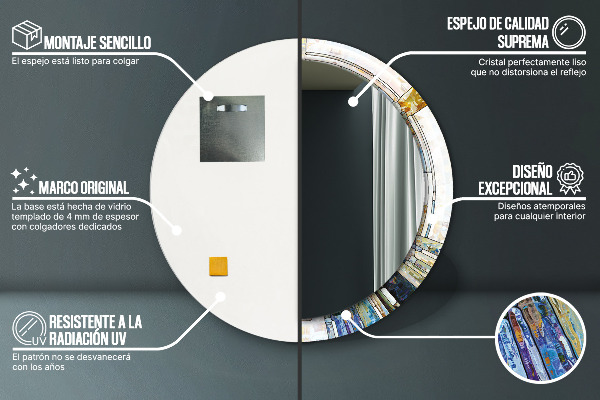 Espelho com moldura impressa redondo Vitral abstrato