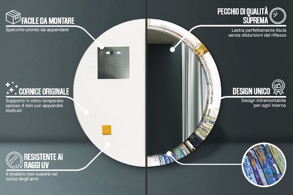 Espelho com moldura impressa redondo Vitral abstrato