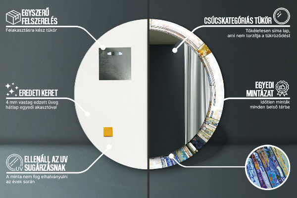 Espelho com moldura impressa redondo Vitral abstrato