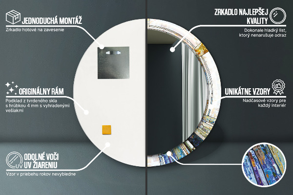 Espelho com moldura impressa redondo Vitral abstrato