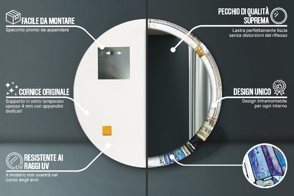 Espelho com moldura impressa redondo Vitral abstrato