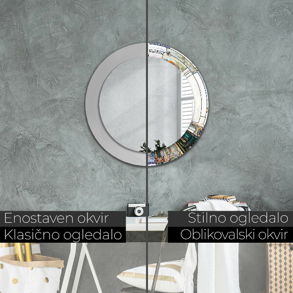 Espelho com moldura impressa redondo Vitral abstrato