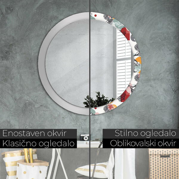 Espelho circular de parede decorativo Abstrato com pássaros