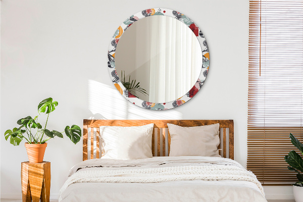 Espelho circular de parede decorativo Abstrato com pássaros