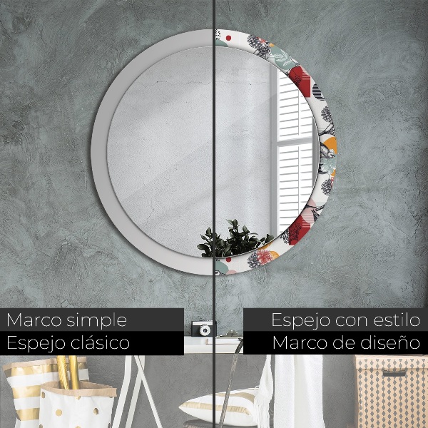 Espelho circular de parede decorativo Abstrato com pássaros