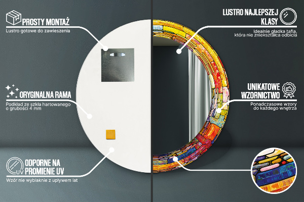 Espelho com moldura impressa redondo Vitral colorido