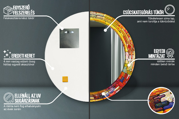 Espelho com moldura impressa redondo Vitral colorido