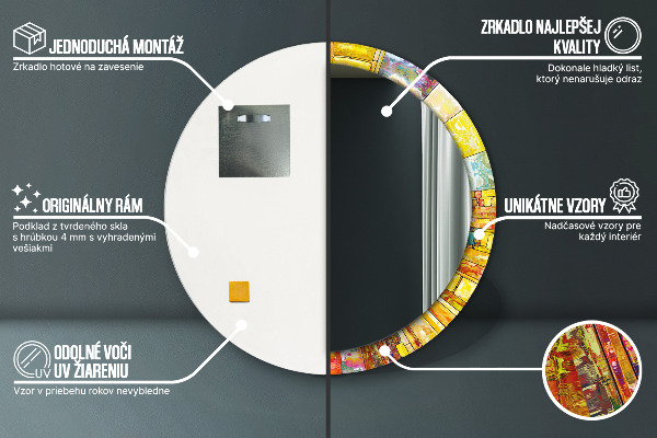 Espelho com moldura impressa redondo Vitral colorido