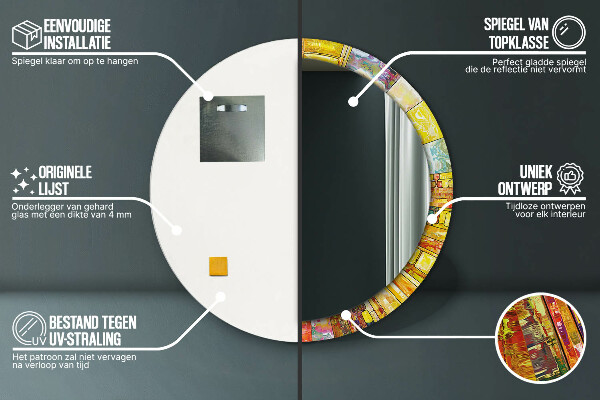 Espelho com moldura impressa redondo Vitral colorido