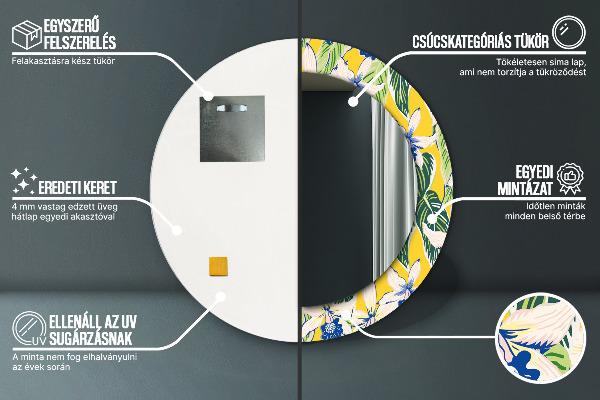 Espelho com moldura impressa redondo Orquídeas azuis e amarelas
