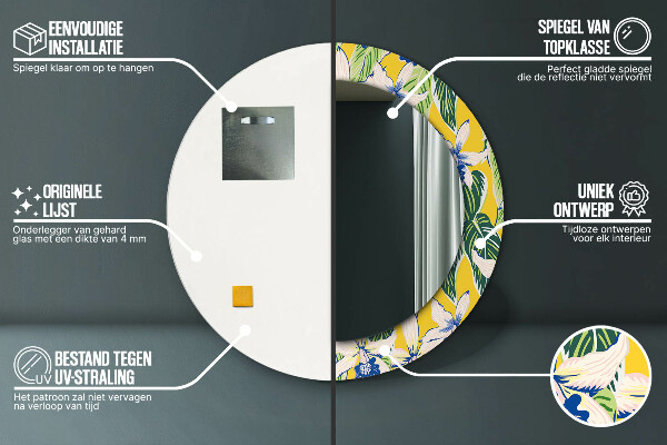 Espelho com moldura impressa redondo Orquídeas azuis e amarelas