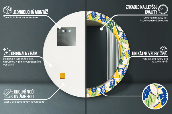 Espelho com moldura impressa redondo Orquídeas azuis e amarelas