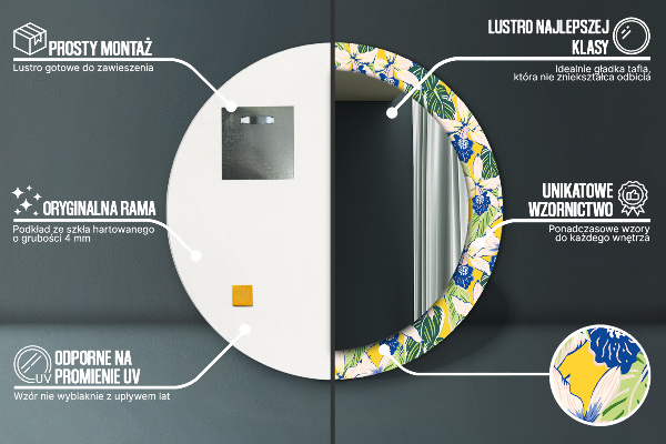 Espelho com moldura impressa redondo Orquídeas azuis e amarelas