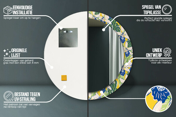 Espelho com moldura impressa redondo Orquídeas azuis e amarelas